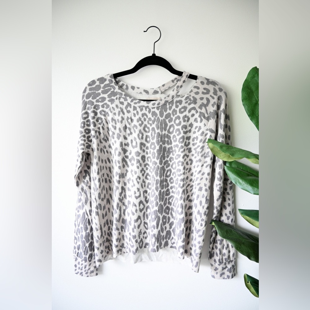Chaser NWT Leopard Print Distressed Sweater